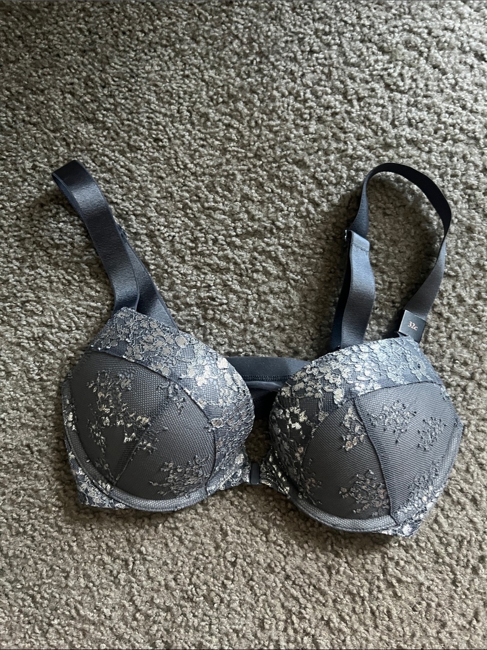 Victoria's Secret Grey Lace Underwire Bra - Floral Accent